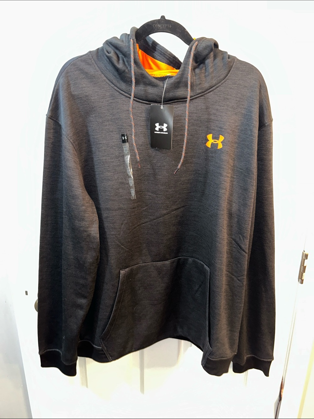 Under Armour Men’s Dark Gray Crewneck Hoodie with Orange Logo